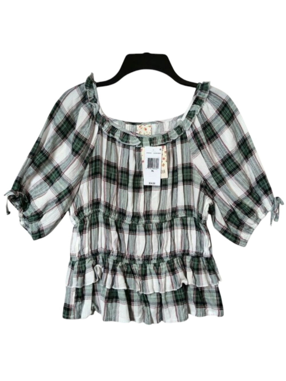 Belle Du Jour Girls Short Sleeve Plaid Top Shirt Size XL 14-16 Cottagecore NWT